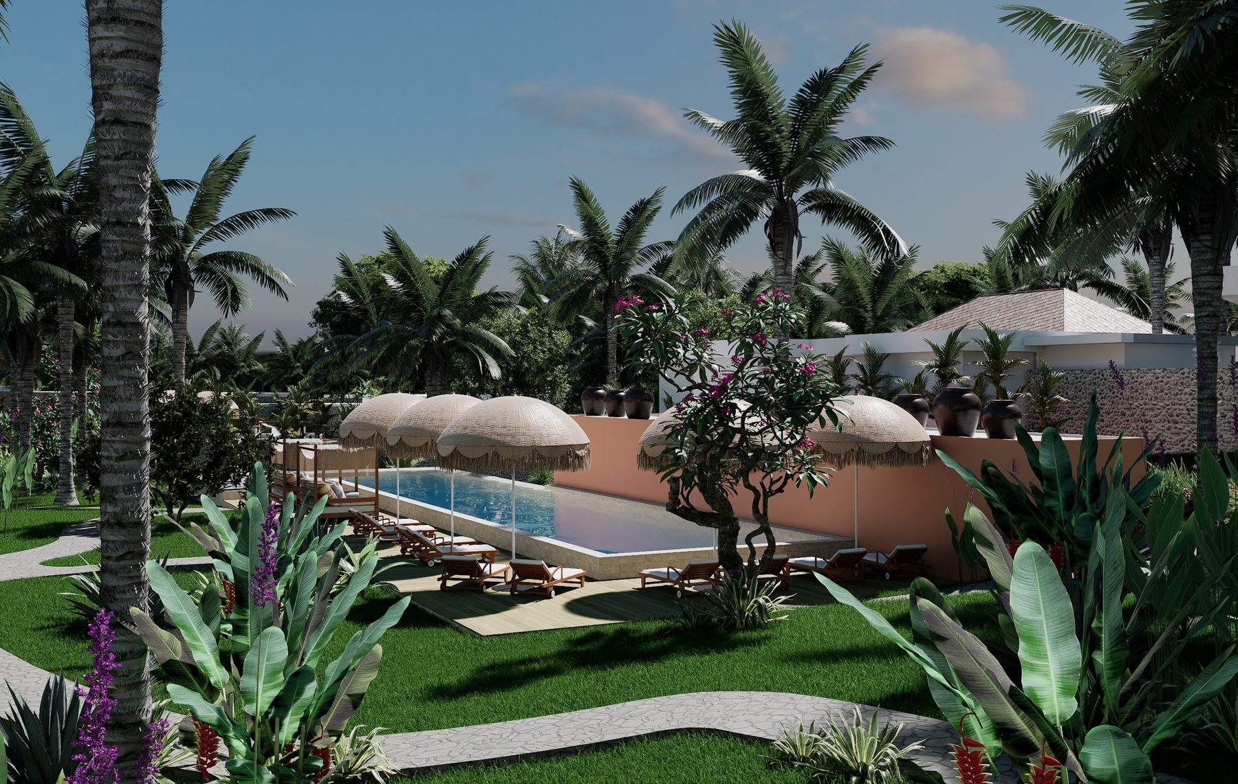 Seconde piscine et jardins