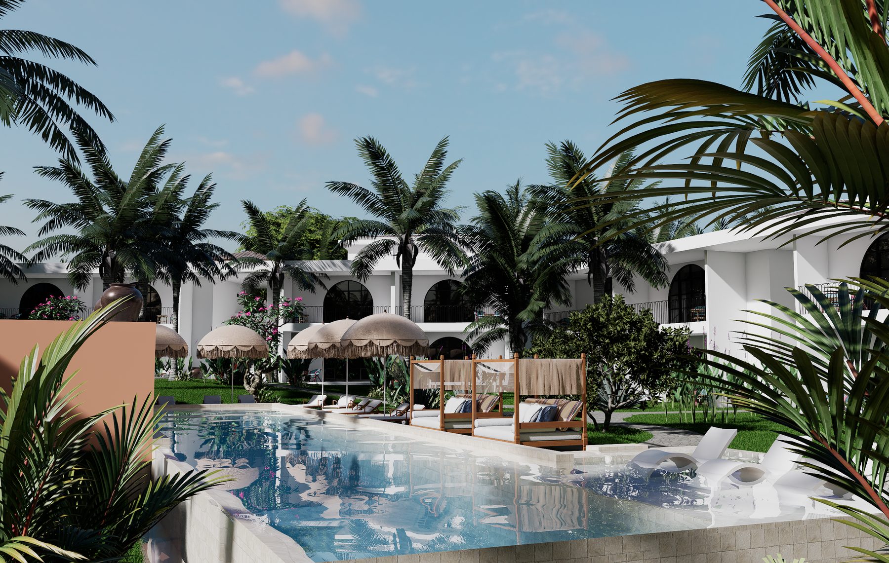 Havana Boutique Hôtel — les bâtiments de l'hôtel vus depuis la terrasse de la piscine, Lovina