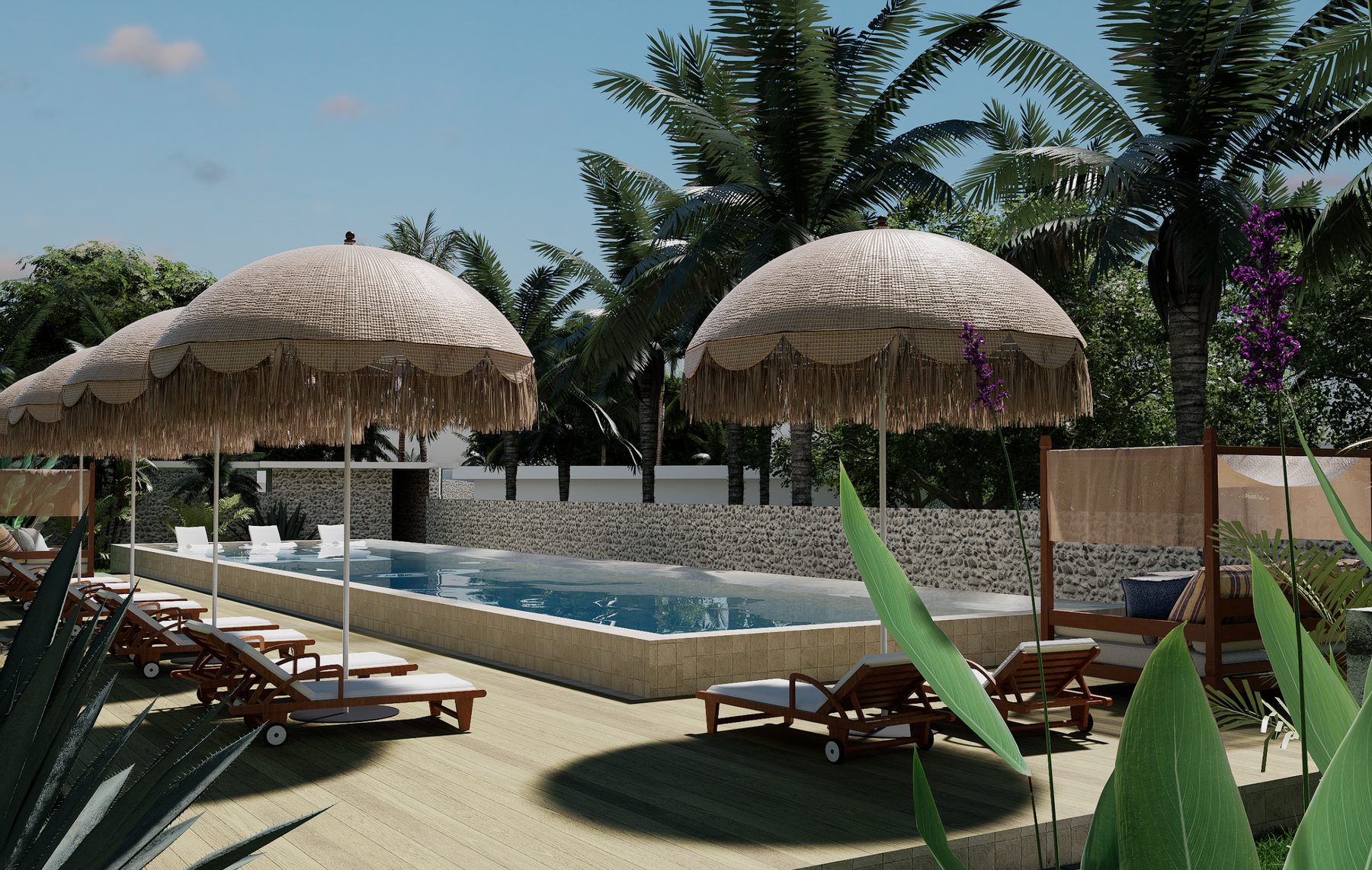 Parasols et bains de soleil